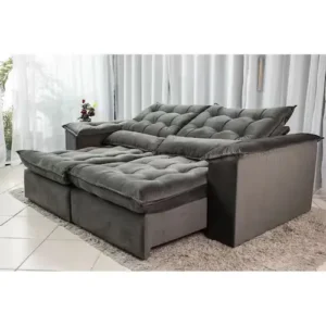 Sofá Retrátil e Reclinável Ipanema 1,80m em Tecido Veludão C/Pillow nos Braços - Montagem Inclusa - Cinza